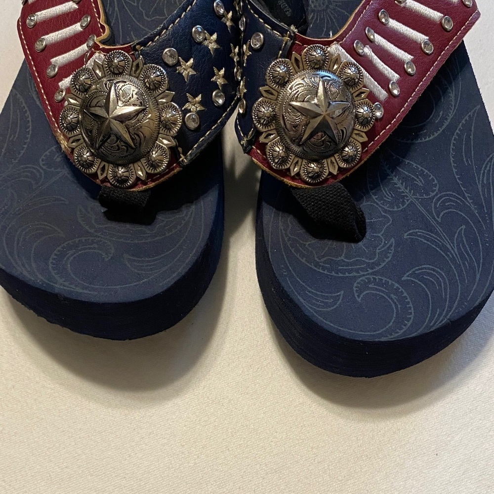 Women's Black and Red Embellished Sandals - Picture 7 of 8